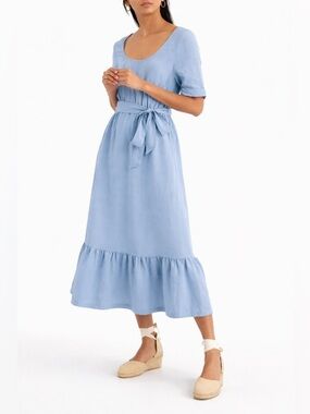 Iris & Ink Blue Viscose Linen Midi Dress Size 10 NWT